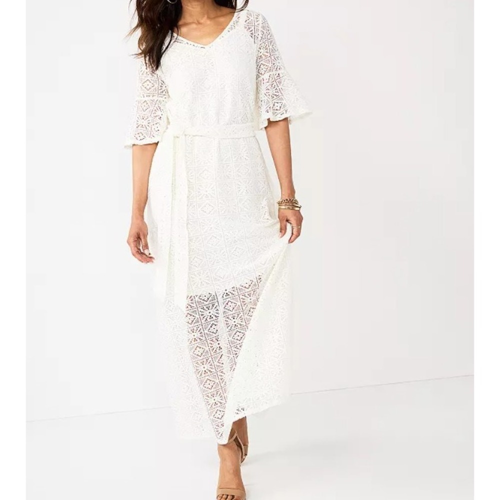 NWT Croft & Barrow Women's Ivory White Flutter Sleeve V-Neck Lace Dress XXL